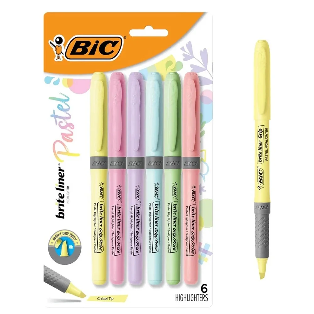 BIC Brite Liner Grip‎ Pastel Highlighters Chisel Tip 6-Count 3-Pack 18 Total